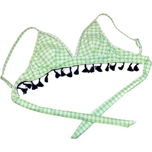 CUPSHE Green Gingham Tassel Bikini‎ Swimwear Top - NWT